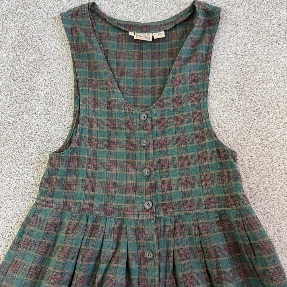 Vintage Woolrich Dress Womens S Green Plaid Sleeveless Button Front Flannel Midi - Picture 1 of 7